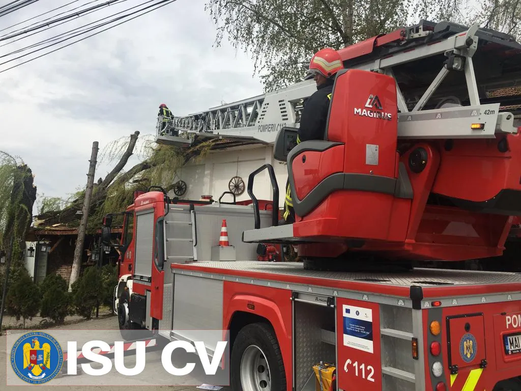Copac căzut peste un restaurant la Ozun
